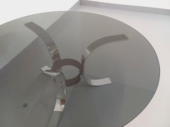 Table basse ronde vintage en verre, métal chromé et métal noir style A Space