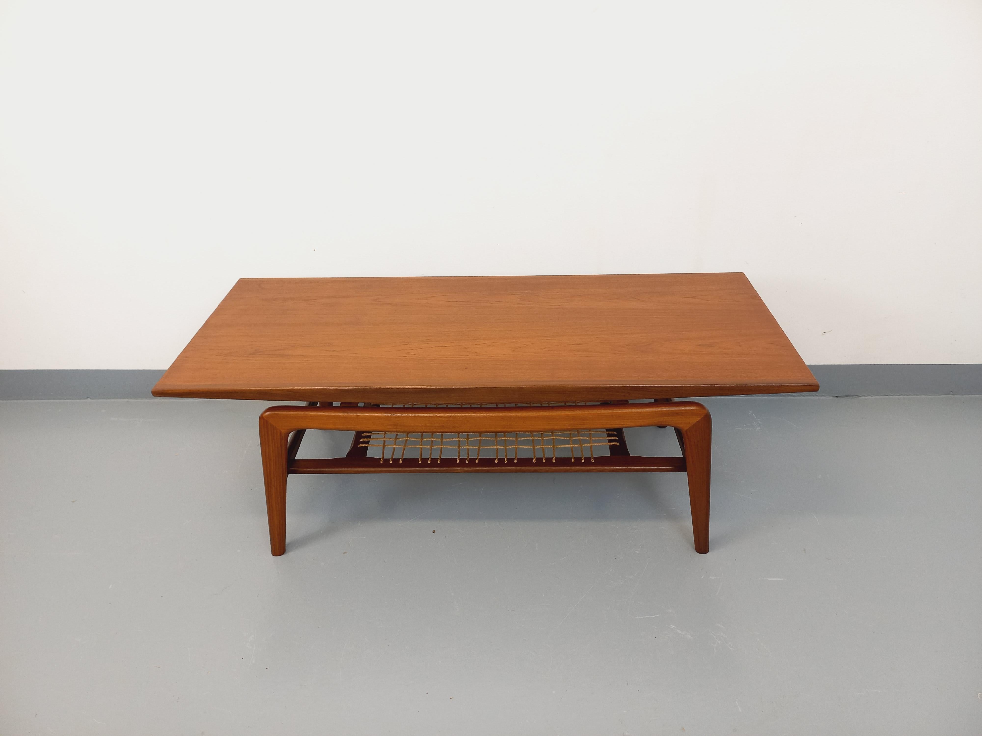Table basse scandinave en teck et corde d'Arne Hovmand Olsen pour Samcom 4