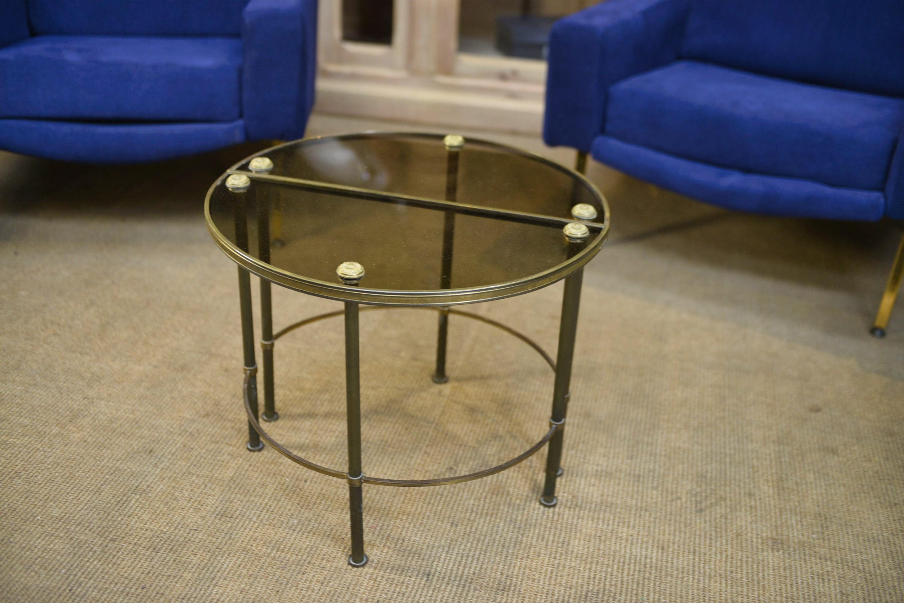 Table Basse Tripartite en Laiton et Verre par Maison Bagues, France, 1960s For Sale 3