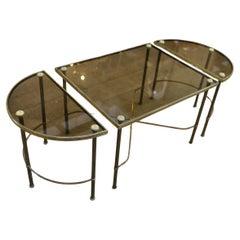Table Basse Tripartite en Laiton et Verre par Maison Bagues, France, 1960s