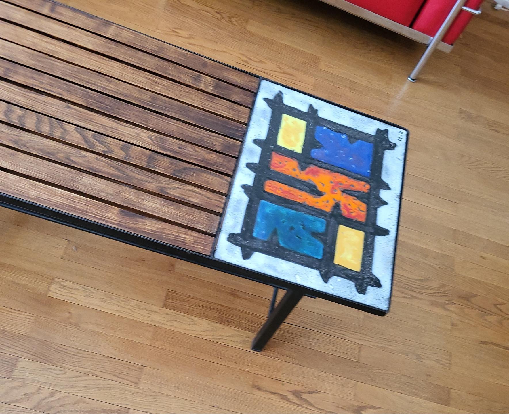 Mid-Century Modern Table basse Vallauris Madoura Jouver en bois , céramique France Côte-d'Azur 1960 en vente