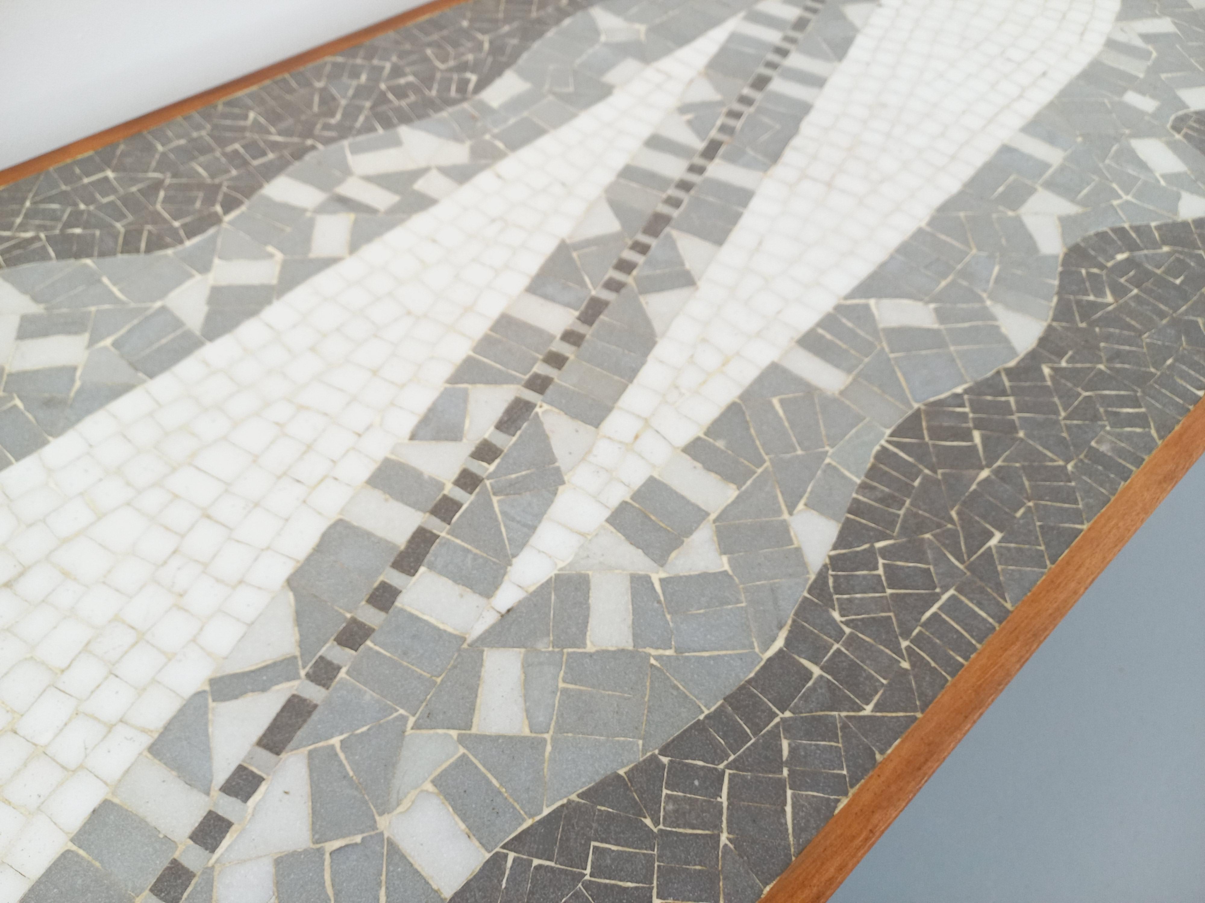 Table basse vintage Berthold Müller en mosaïque, bois et métal des années 50 60 5
