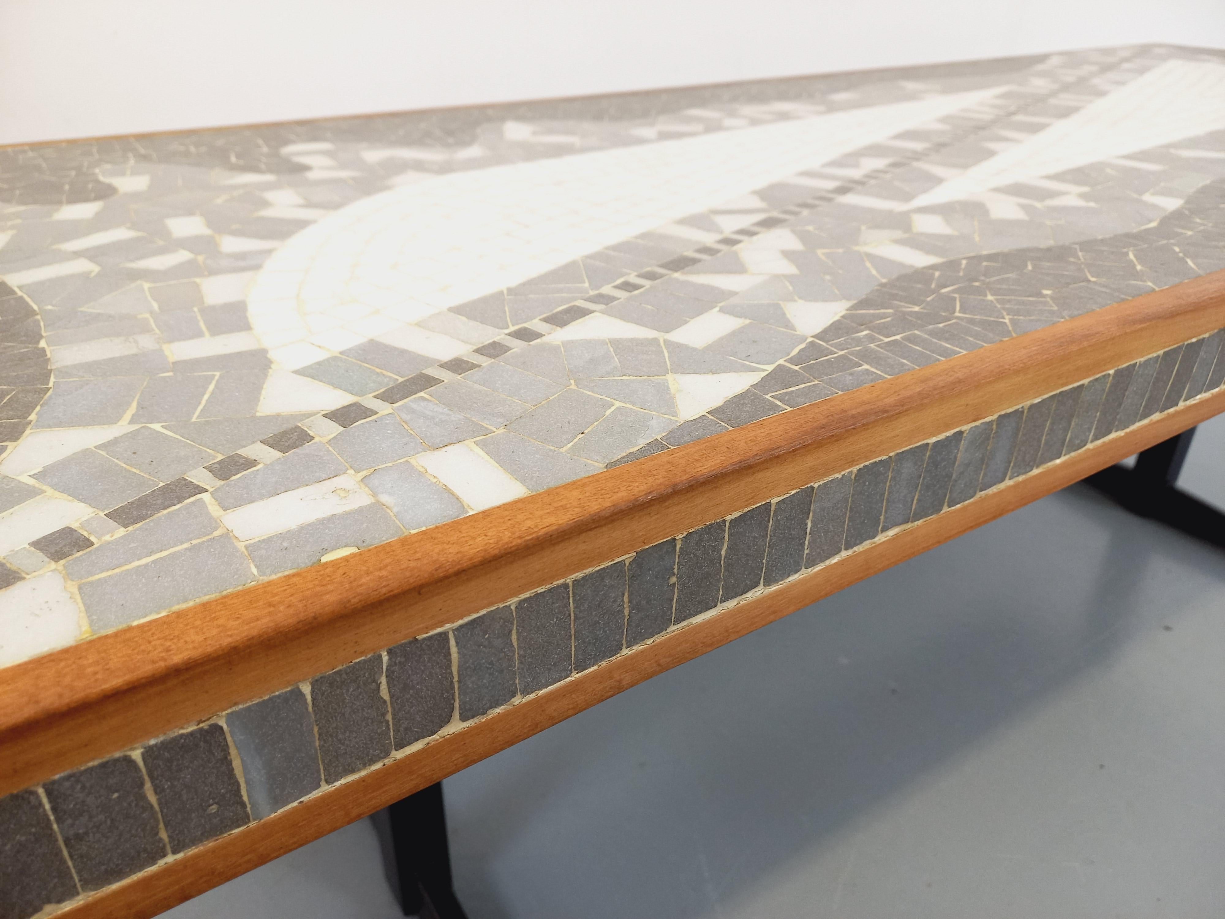 Table basse vintage Berthold Müller en mosaïque, bois et métal des années 50 60 6