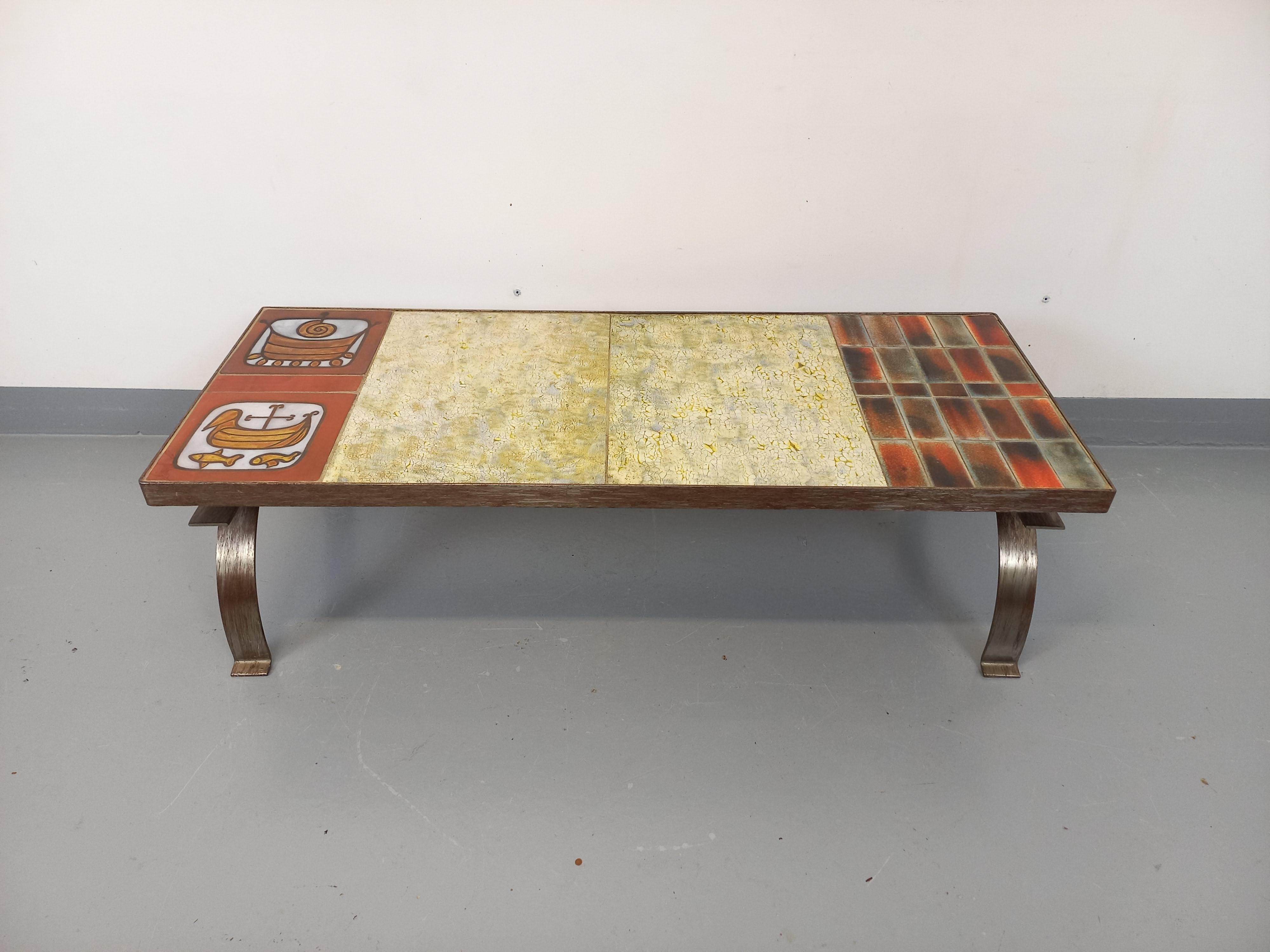 Table basse vintage de Jean Gregorieff pour Roche Bobois en céramique et acier en vente 3