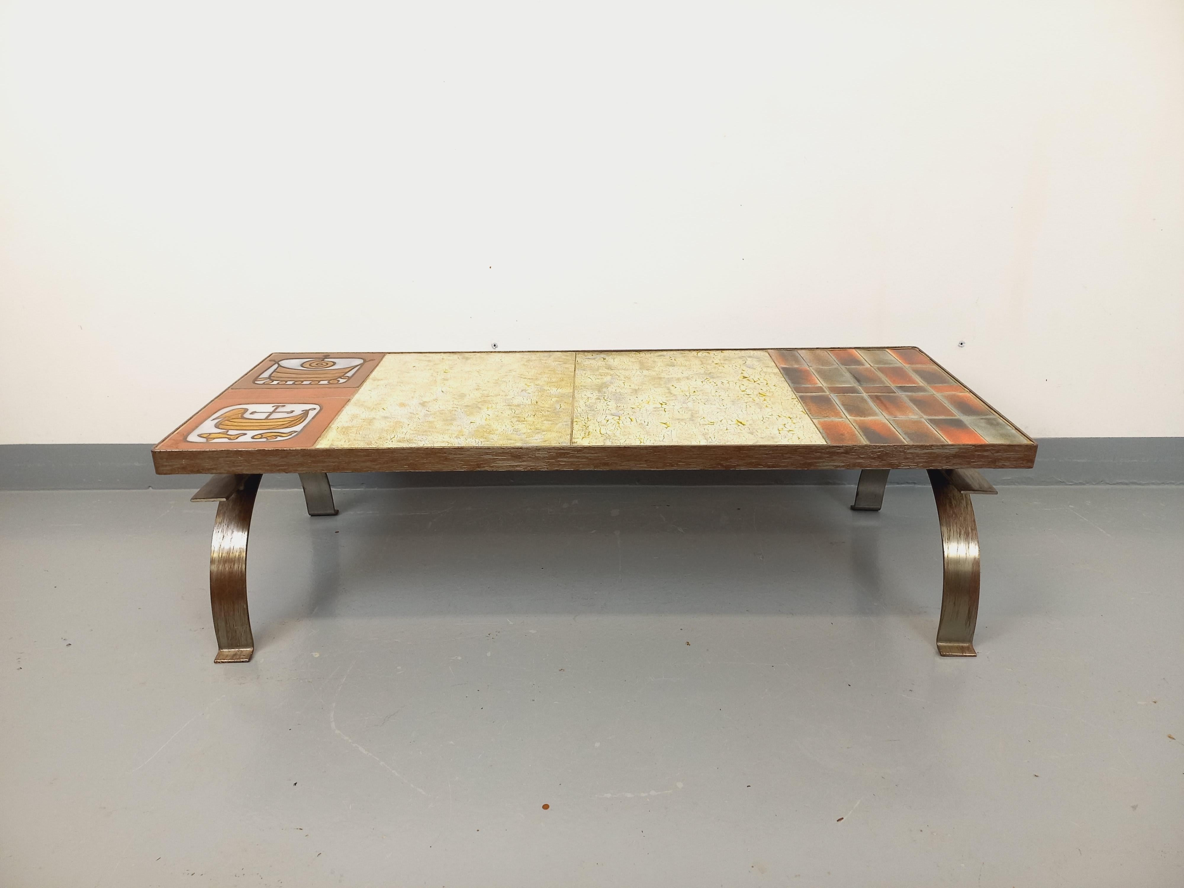 Table basse vintage de Jean Gregorieff pour Roche Bobois en céramique et acier en vente 10