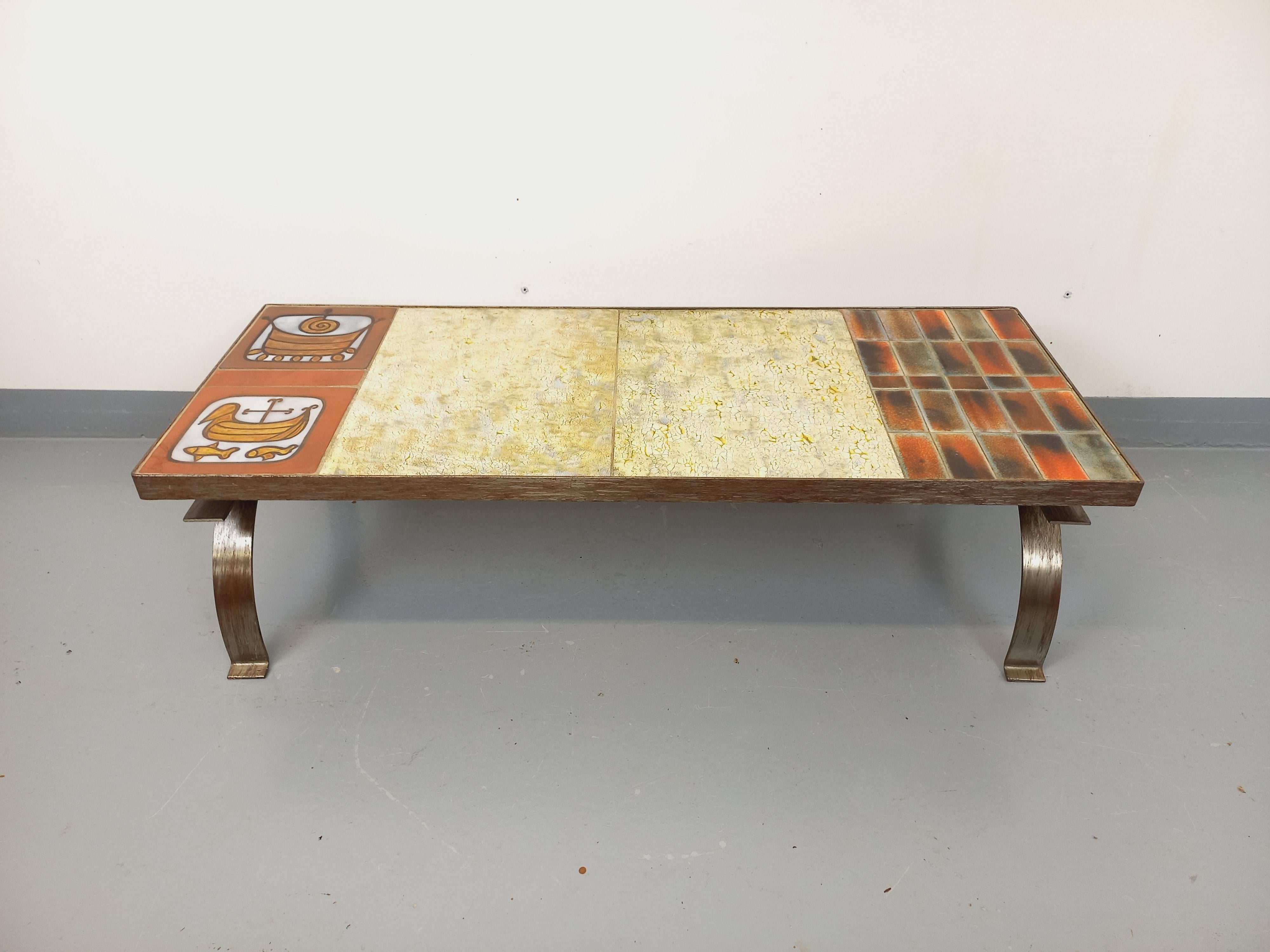 Table basse vintage de Jean Gregorieff pour Roche Bobois en céramique et acier en vente 11