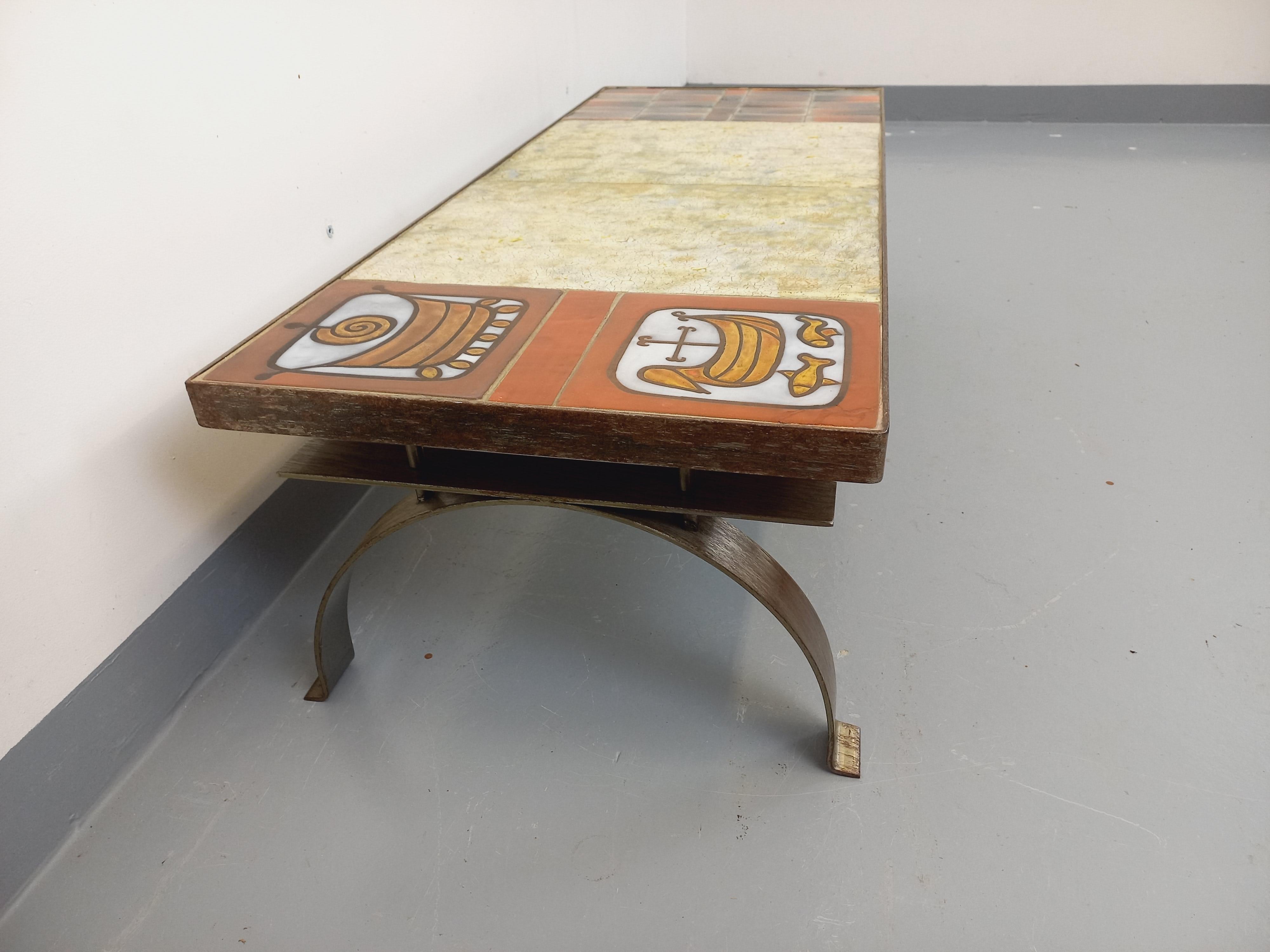 Table basse vintage de Jean Gregorieff pour Roche Bobois en céramique et acier en vente 1