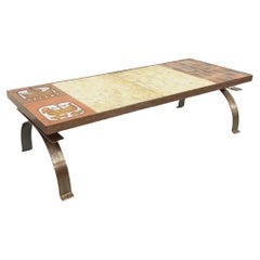 Table basse vintage de Jean Gregorieff pour Roche Bobois en céramique et acier