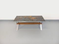 Table basse vintage des années 60 70 en céramique, métal chromé et bois