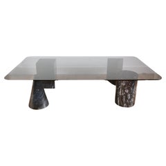 Table basse design vintage marbre et verre 1970