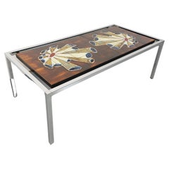 Table basse vintage en céramique et métal chromé des années 70