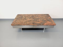 Table basse vintage en granit, métal chromé et mélaminé noir avec bar années 70