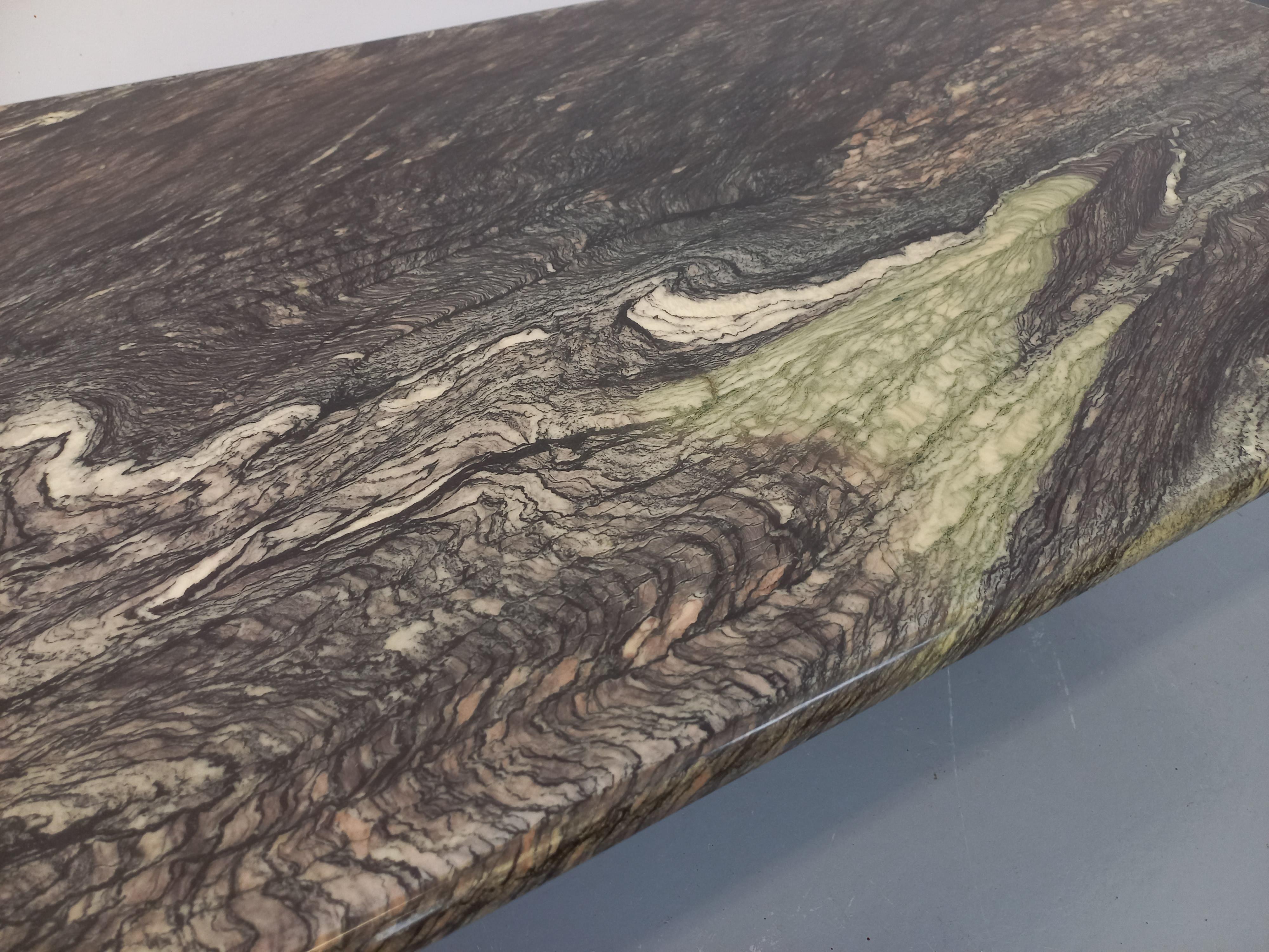 Table basse vintage en marbre gris vert des années 70 6