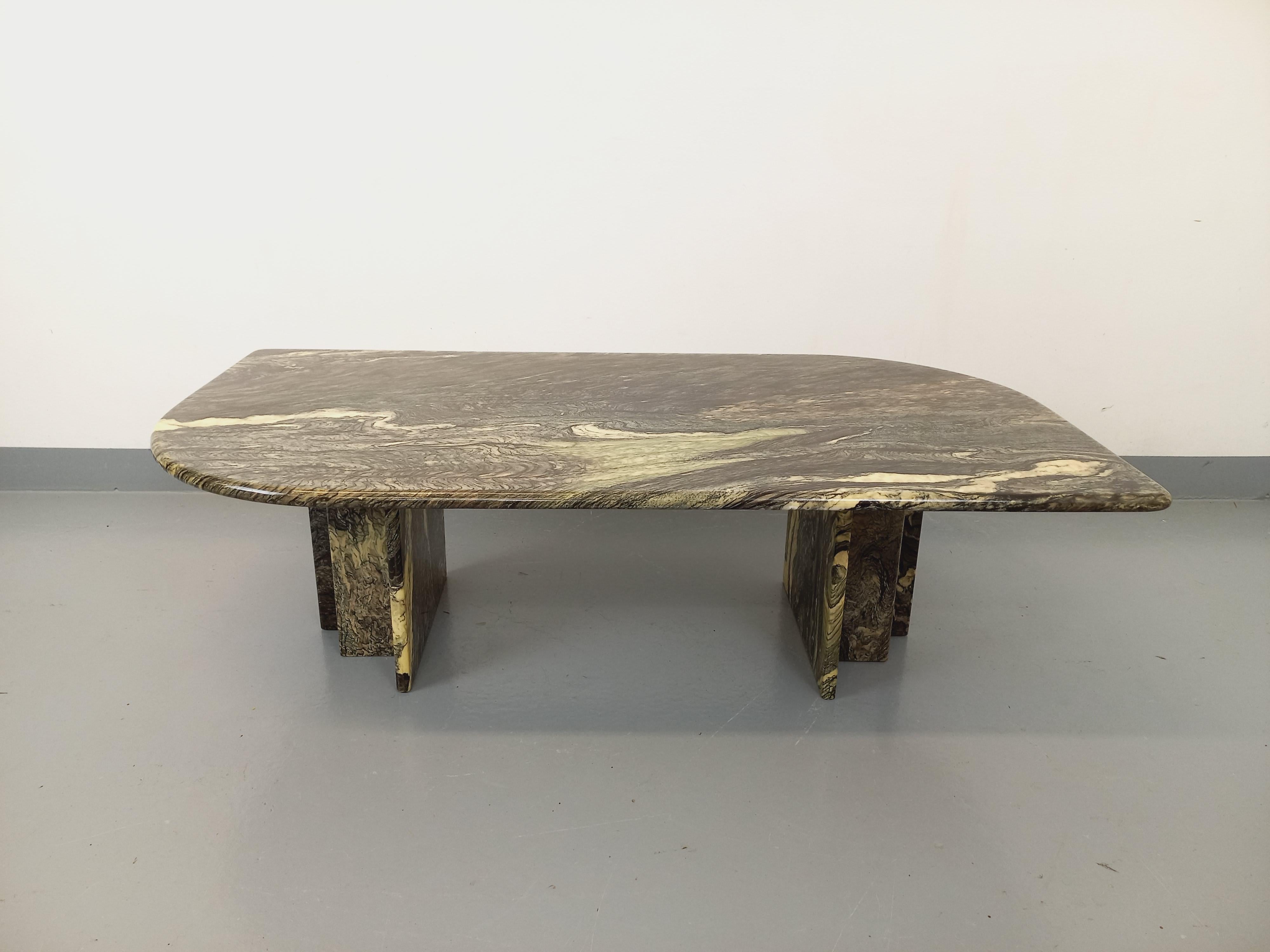 Mid-Century Modern Table basse vintage en marbre gris vert des années 70
