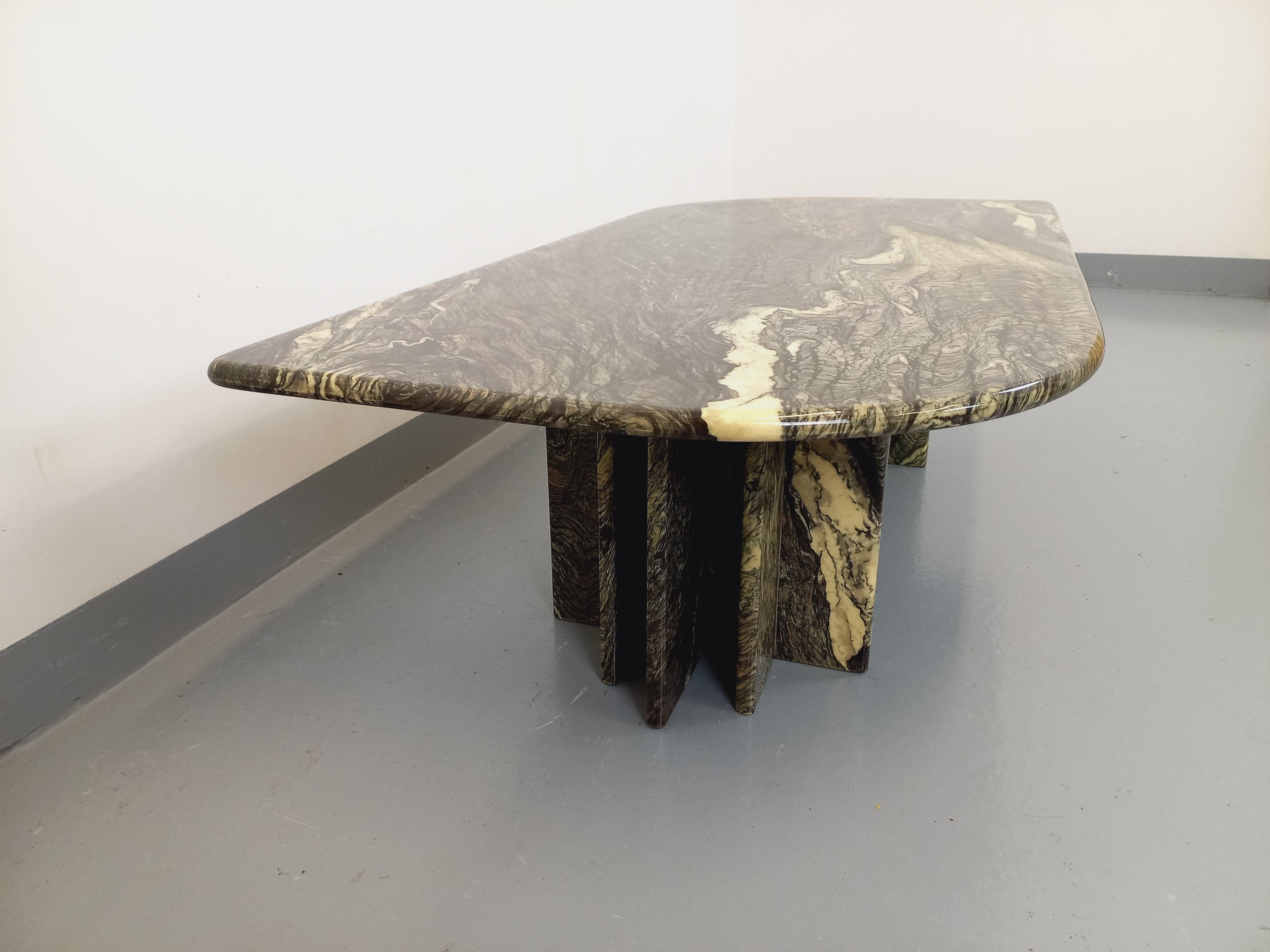 Marbre Table basse vintage en marbre gris vert des années 70