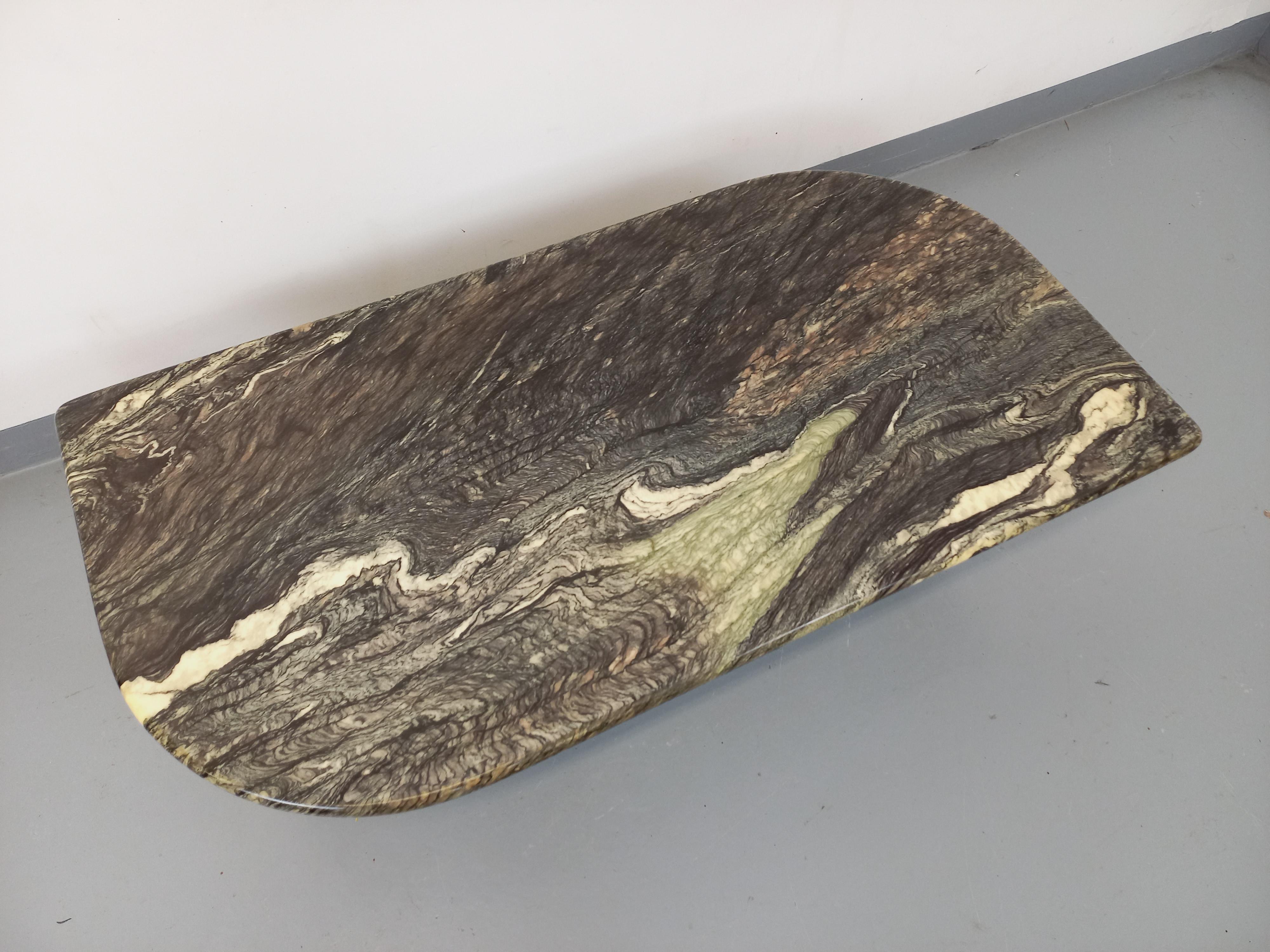 Table basse vintage en marbre gris vert des années 70 2