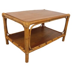 Tisch basse Vintage en rotin et bois, Tisch