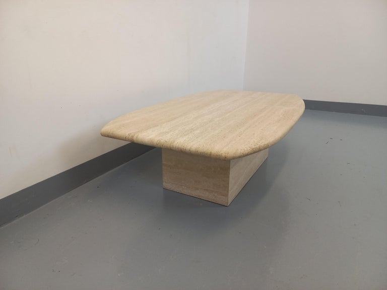 Table Basse En Travertin Vintage 1980 – Carrée 90x90 Cm, Design XXe