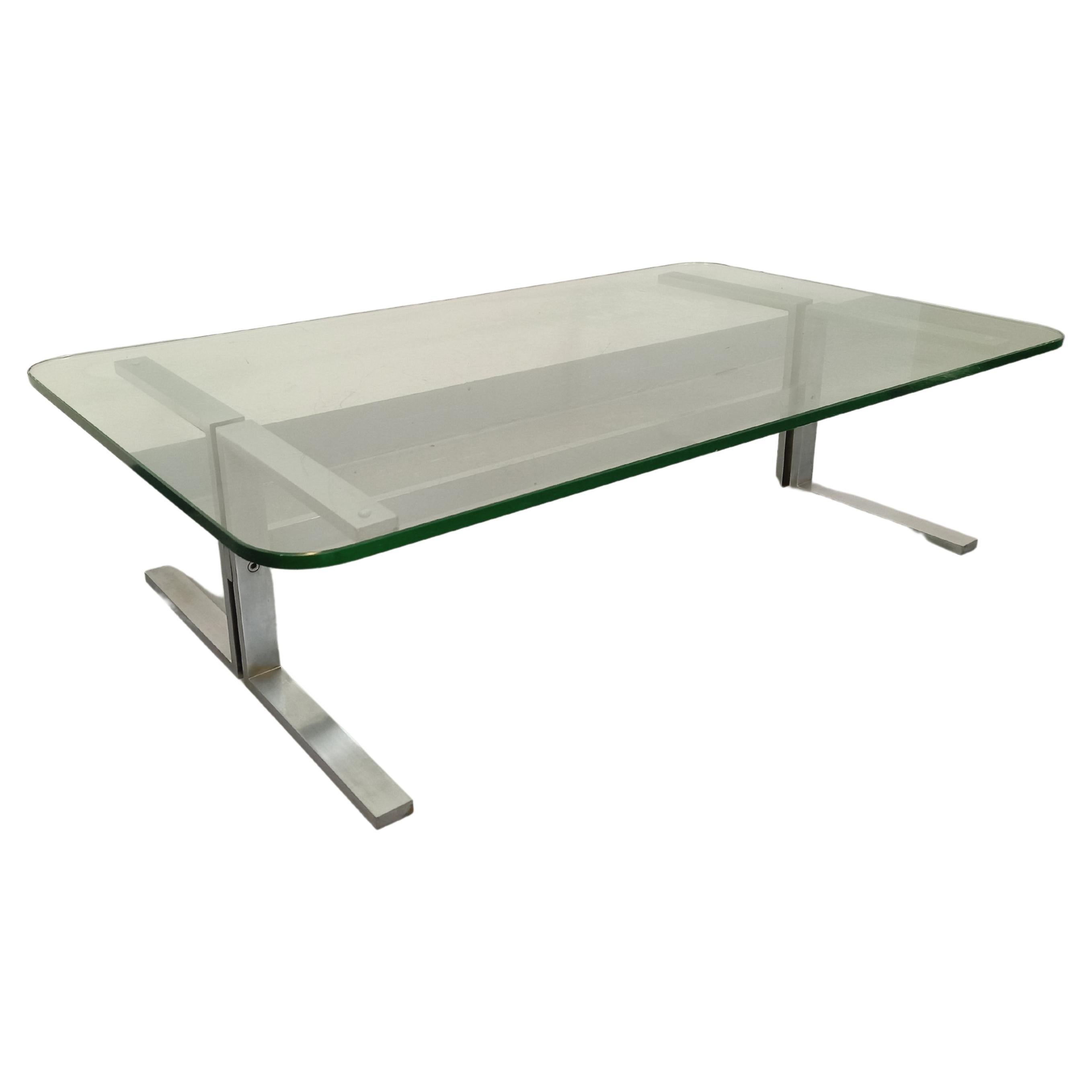 Vintage-Tisch aus transparentem Glas und Aluminium aus den 70er Jahren