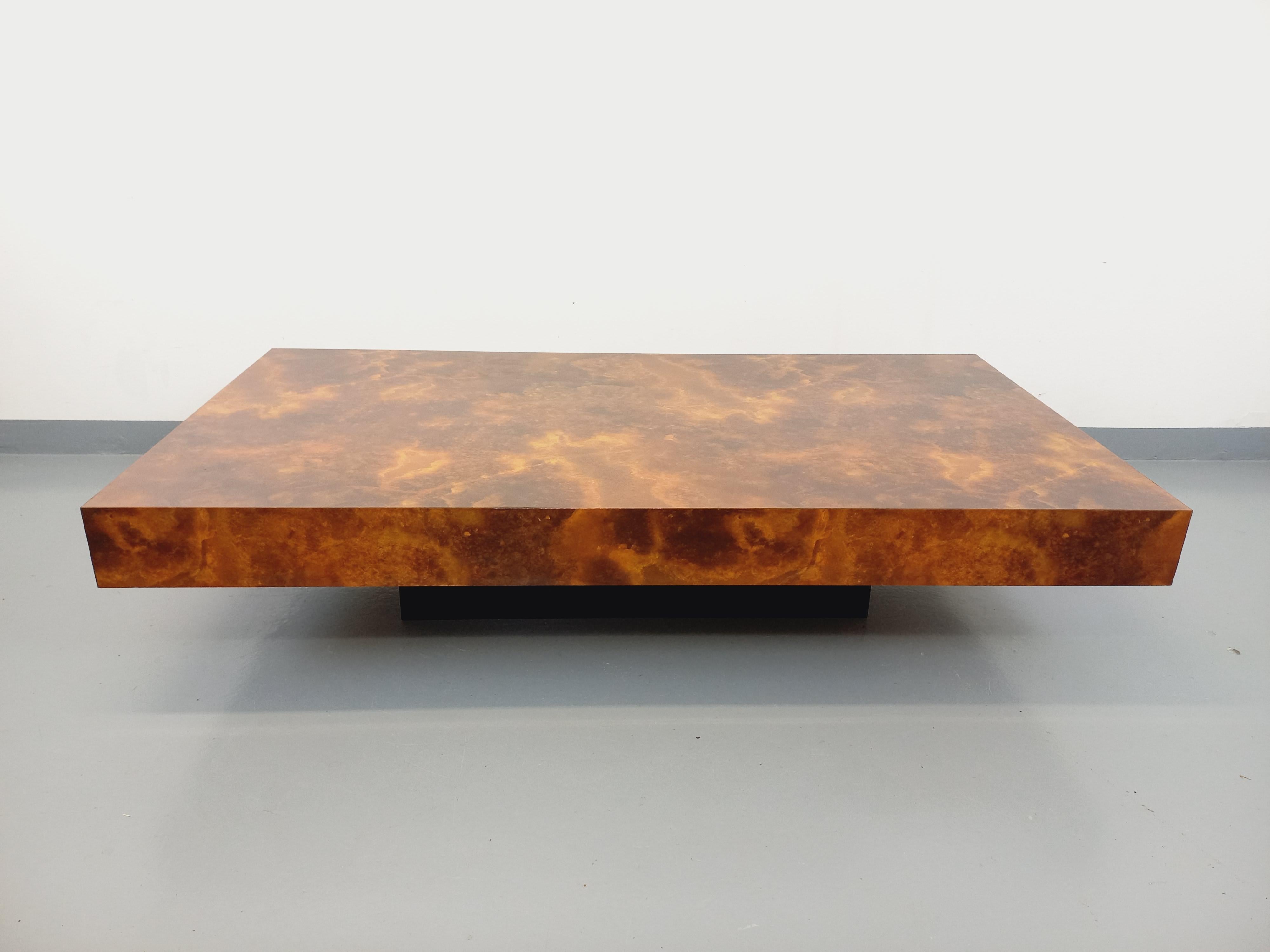 Table basse vintage Space Age style Willy Rizzo en mélaminé et bois noir (Französisch)