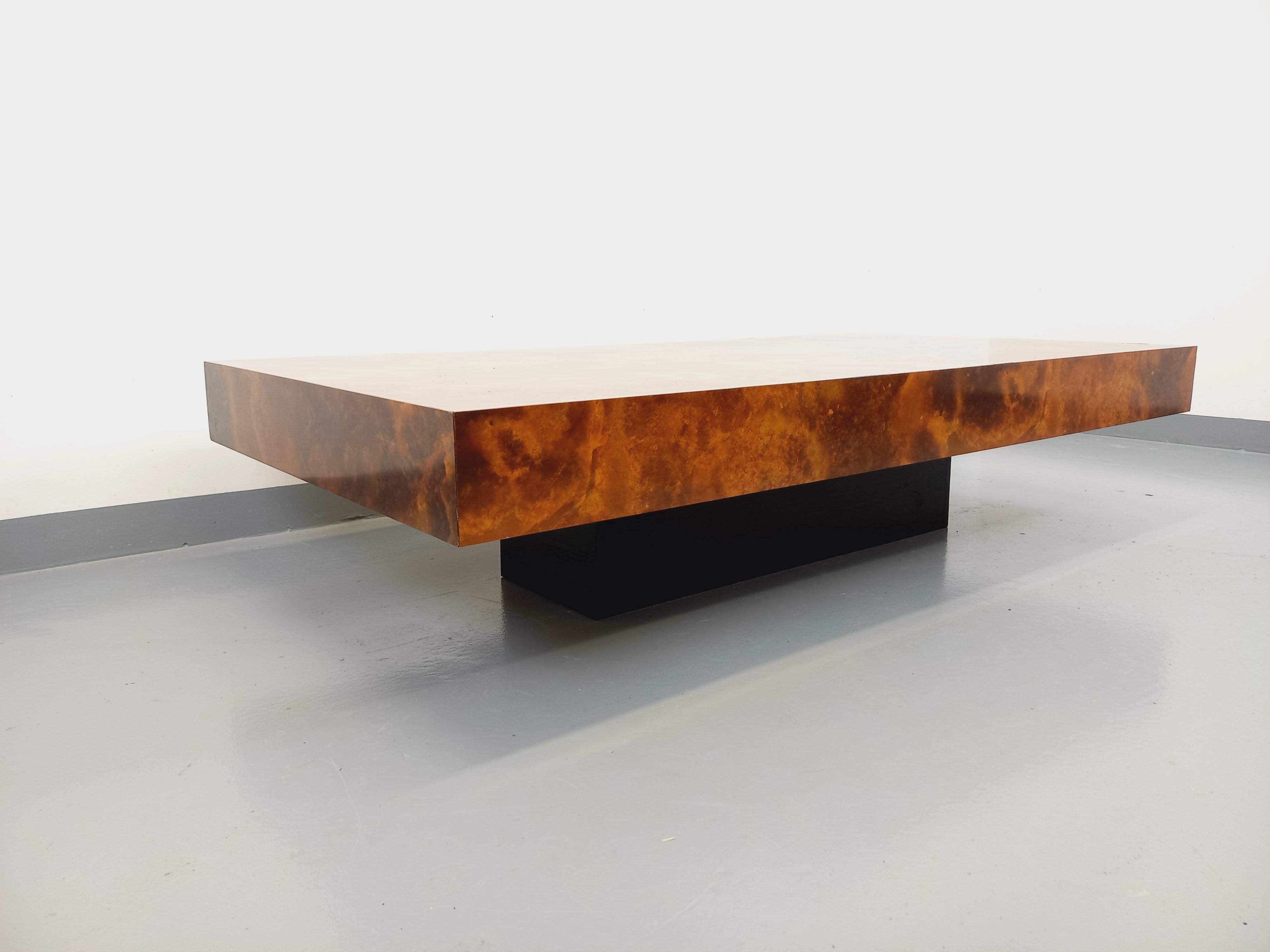 Table basse vintage Space Age style Willy Rizzo en mélaminé et bois noir (Ende des 20. Jahrhunderts)