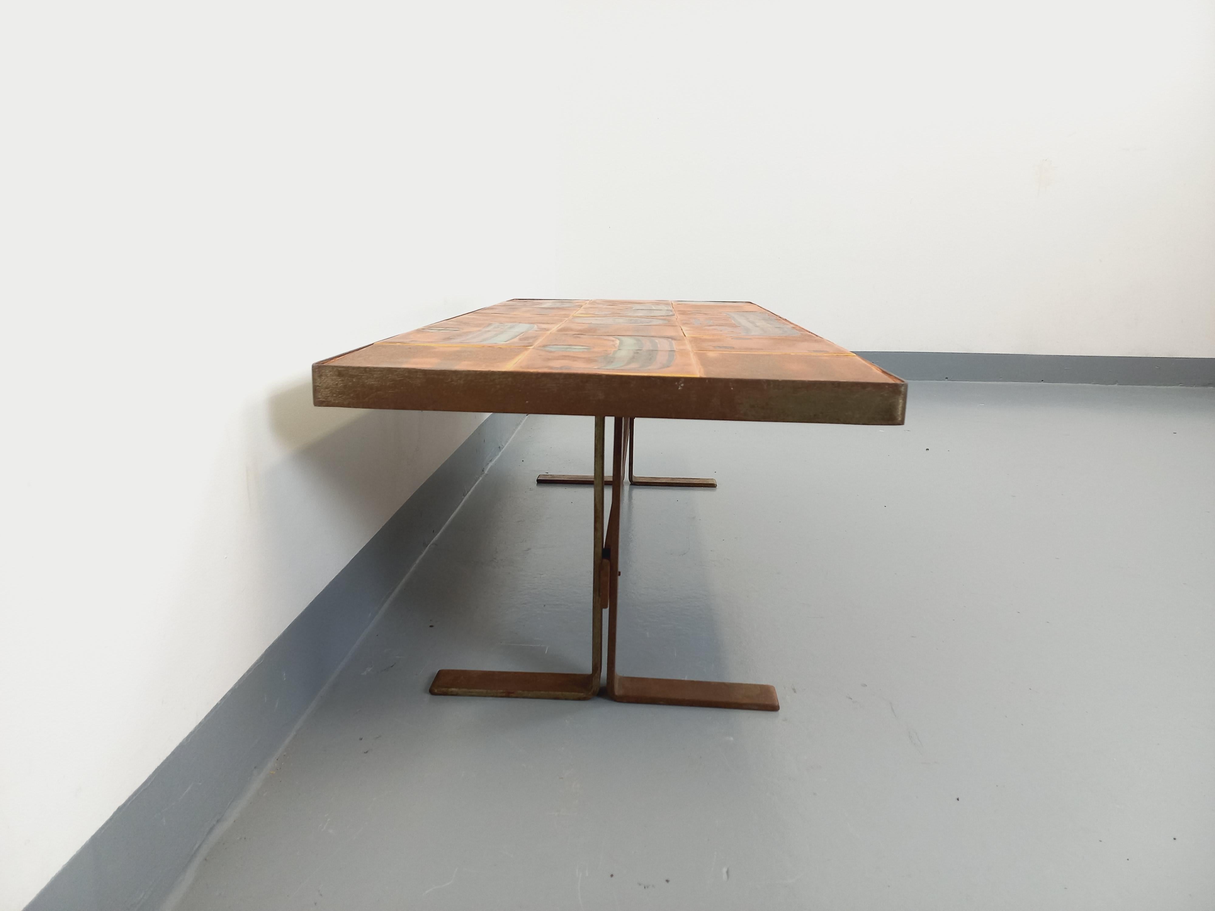 Fine XX secolo Tavolo basso stile vintage Roche Bobois en acier et céramique des années 70 in vendita
