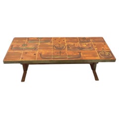 Mesa baja estilo vintage Roche Bobois en acero y cerámica de los años 70