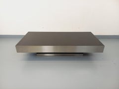 Table basse vintage Willy Rizzo en aluminium brossé et stratifié noir années 70