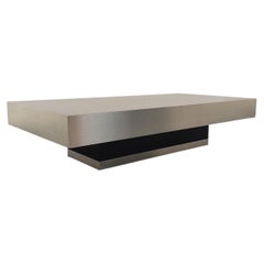 Table basse vintage Willy Rizzo en aluminium brossé et stratifié noir années 70