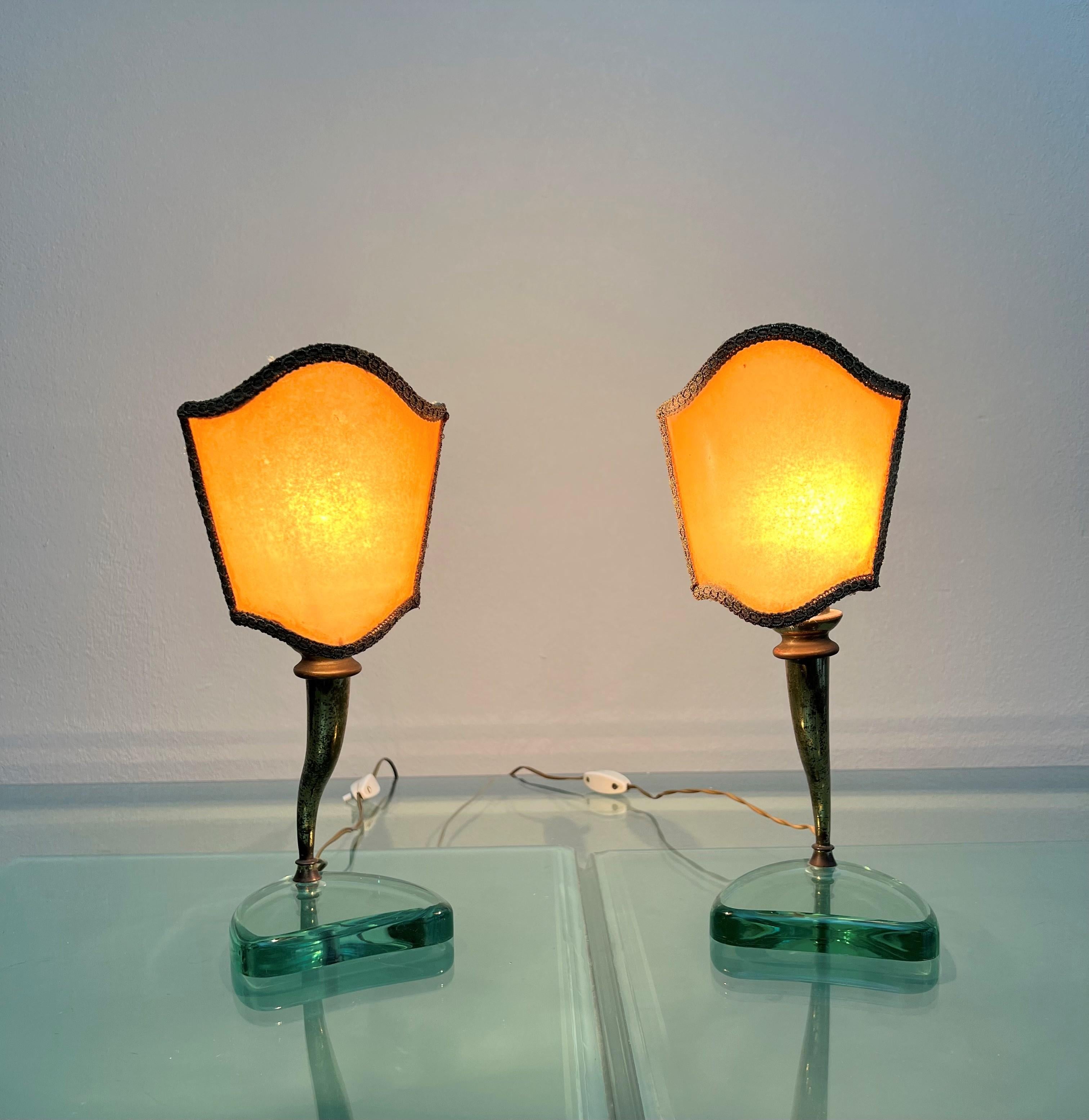 Table Bedside Lamps Brass Crystal Glass Parchment Emilio Lancia 1940 Set of 2 4