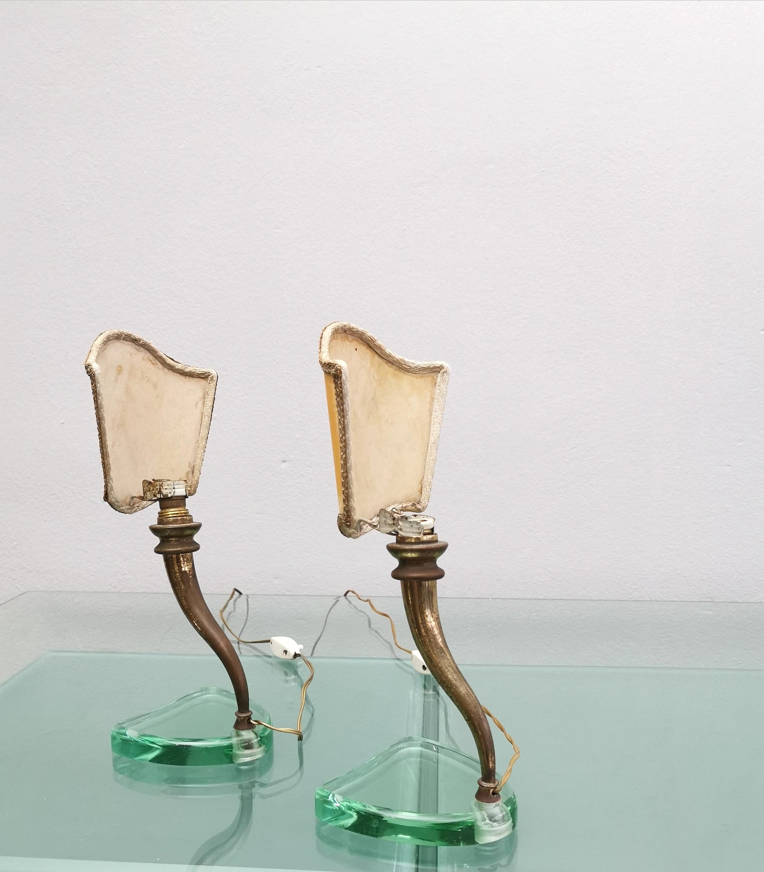 Table Bedside Lamps Brass Crystal Glass Parchment Emilio Lancia 1940 Set of 2 5