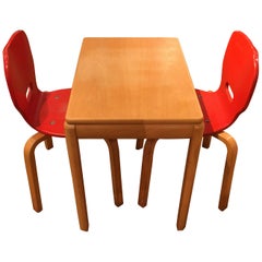 Vintage Table Beech and 2 Rabo Chairs in Red