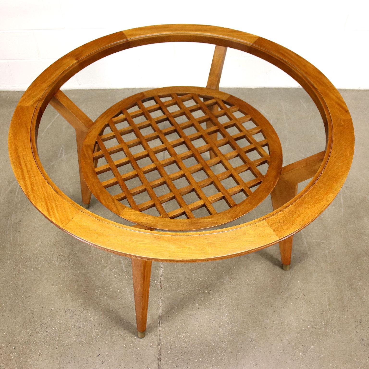 Mid-Century Modern Table Beech Brass Glass Argentina, 1950s