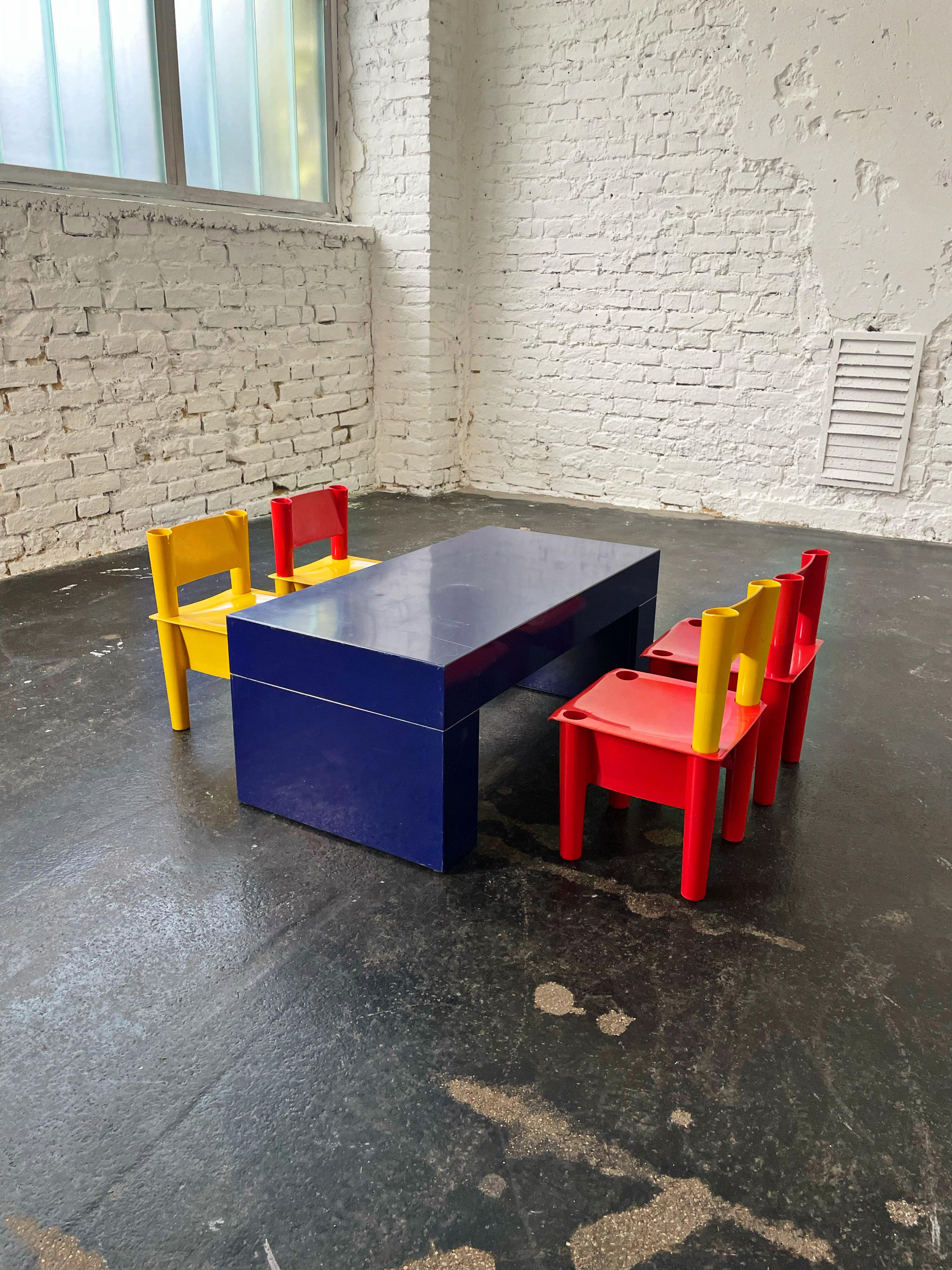 Minimalist Table/ Blue bench in the style of Massimo Vignelli for Heller circa 2010 For Sale