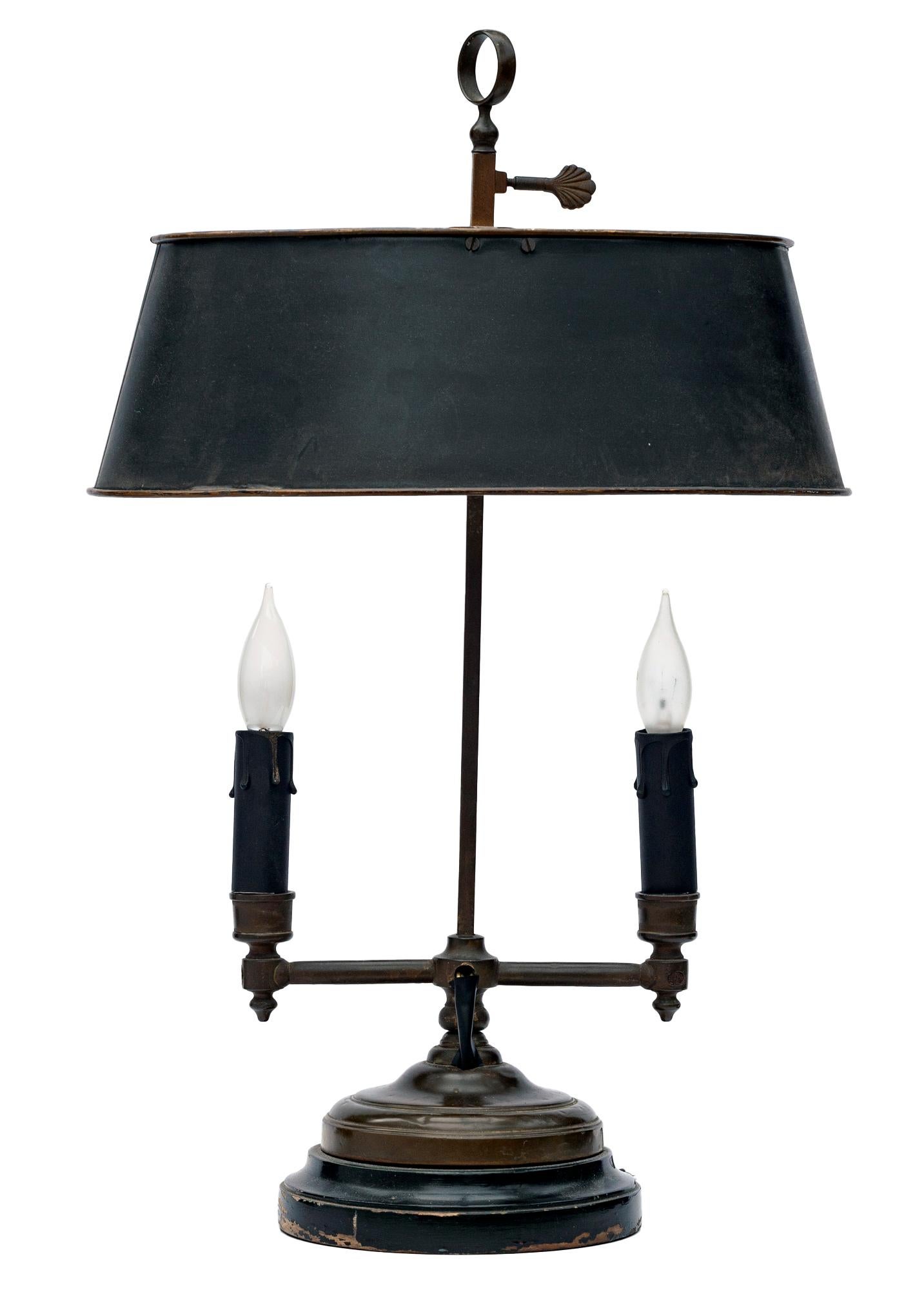 Early Victorian Table Bouillotte Lamp with Metal Shade For Sale