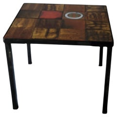 Table bout de canapé Roche Bobois en céramique Francaise émaillée 1970 Vintage