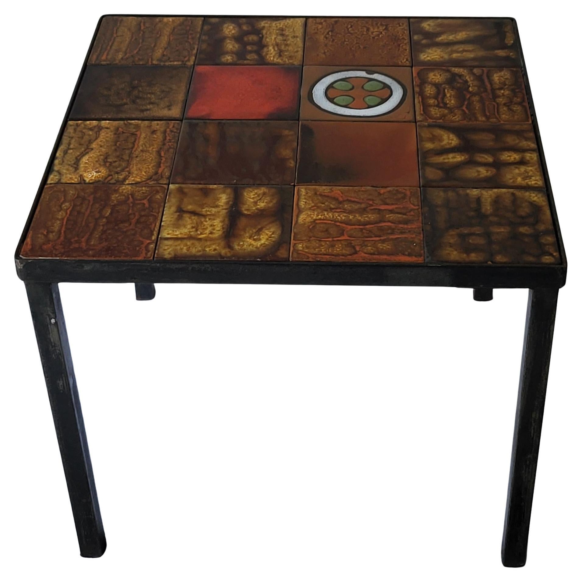 French Table bout de canapé Roche Bobois en céramique Francaise émaillée 1970 Vintage