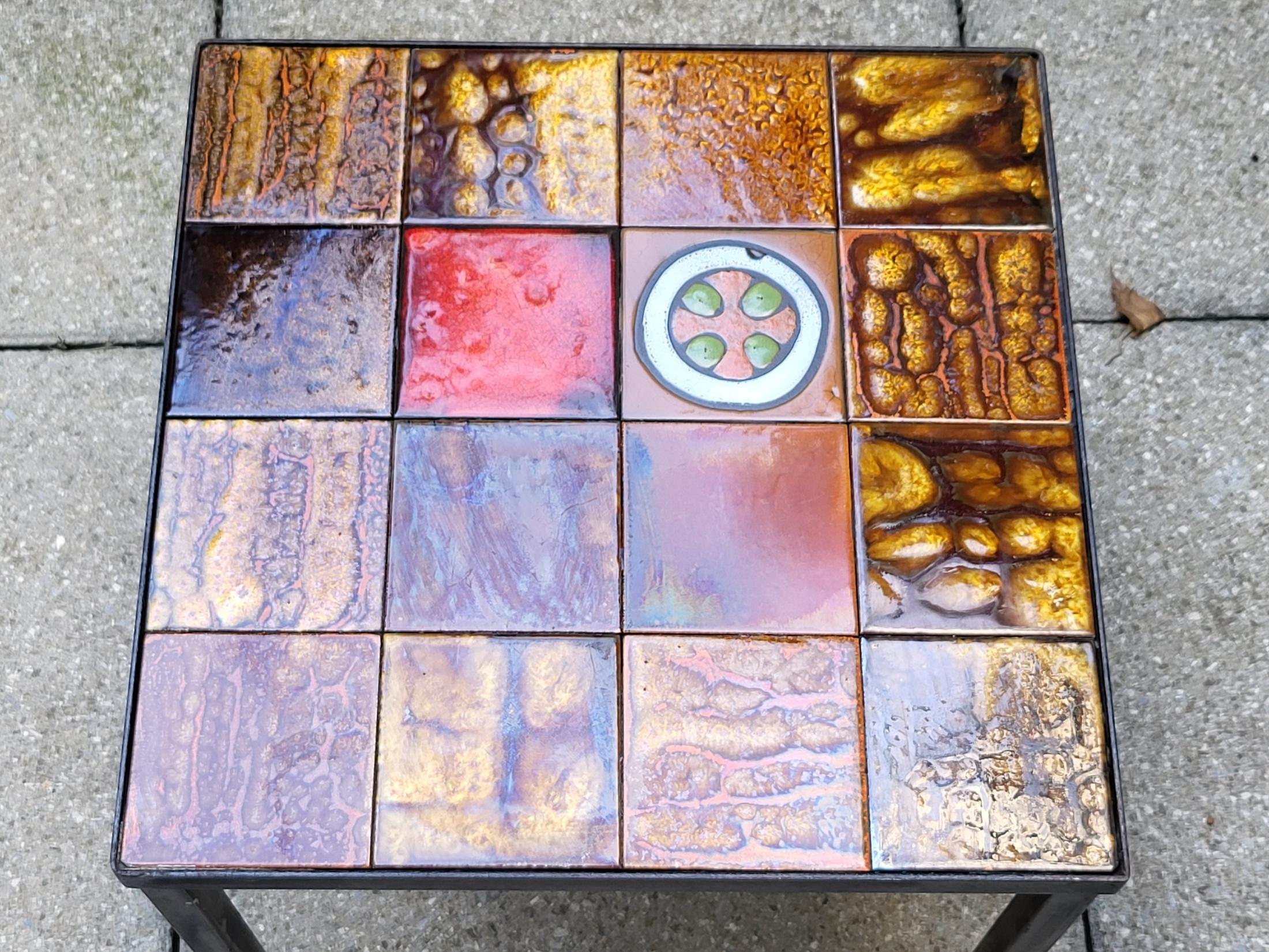 Enameled Table bout de canapé Roche Bobois en céramique Francaise émaillée 1970 Vintage