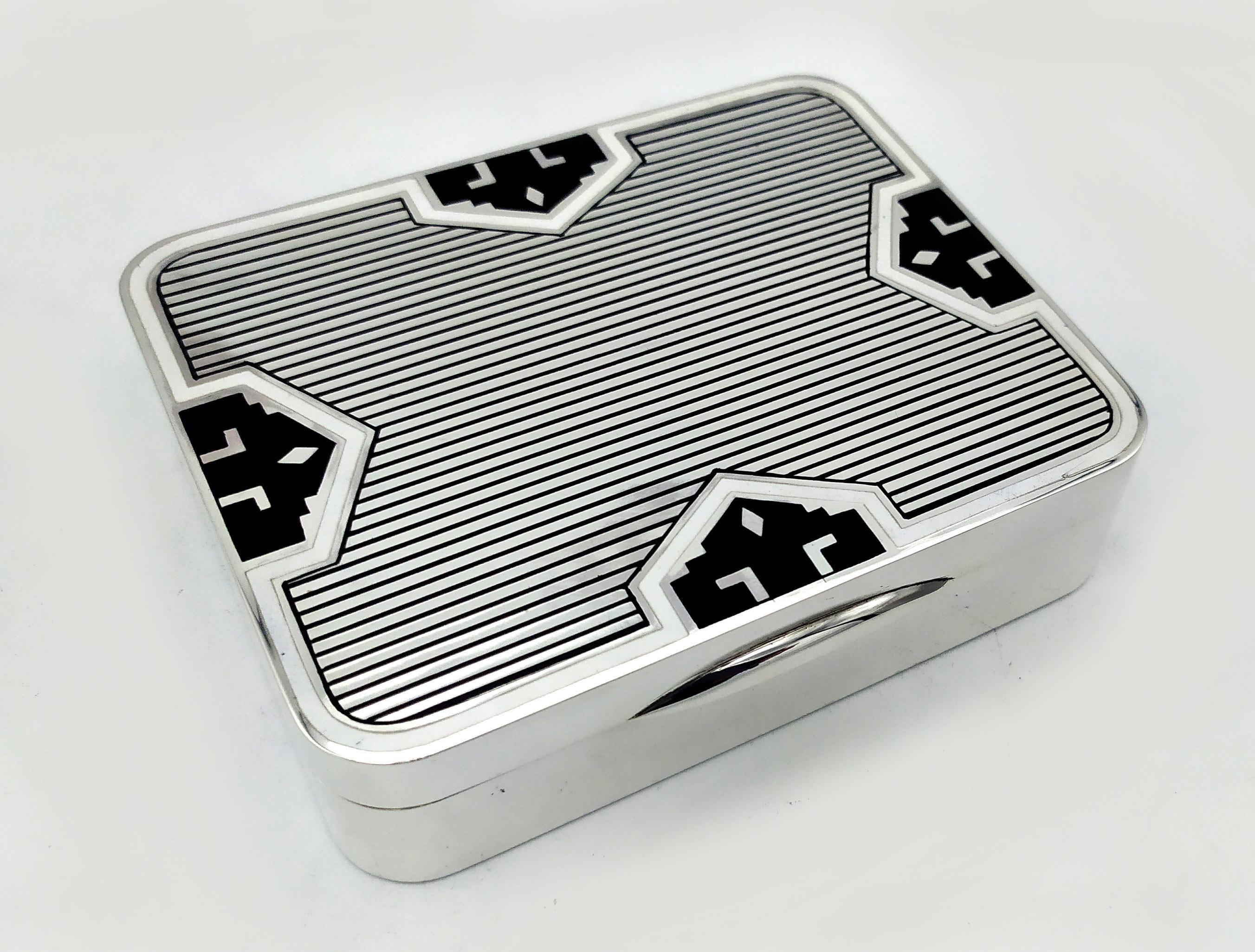 Italian Table Box Art Deco Style Inspired by Louis Cartier Sterling Silver Salimbeni For Sale