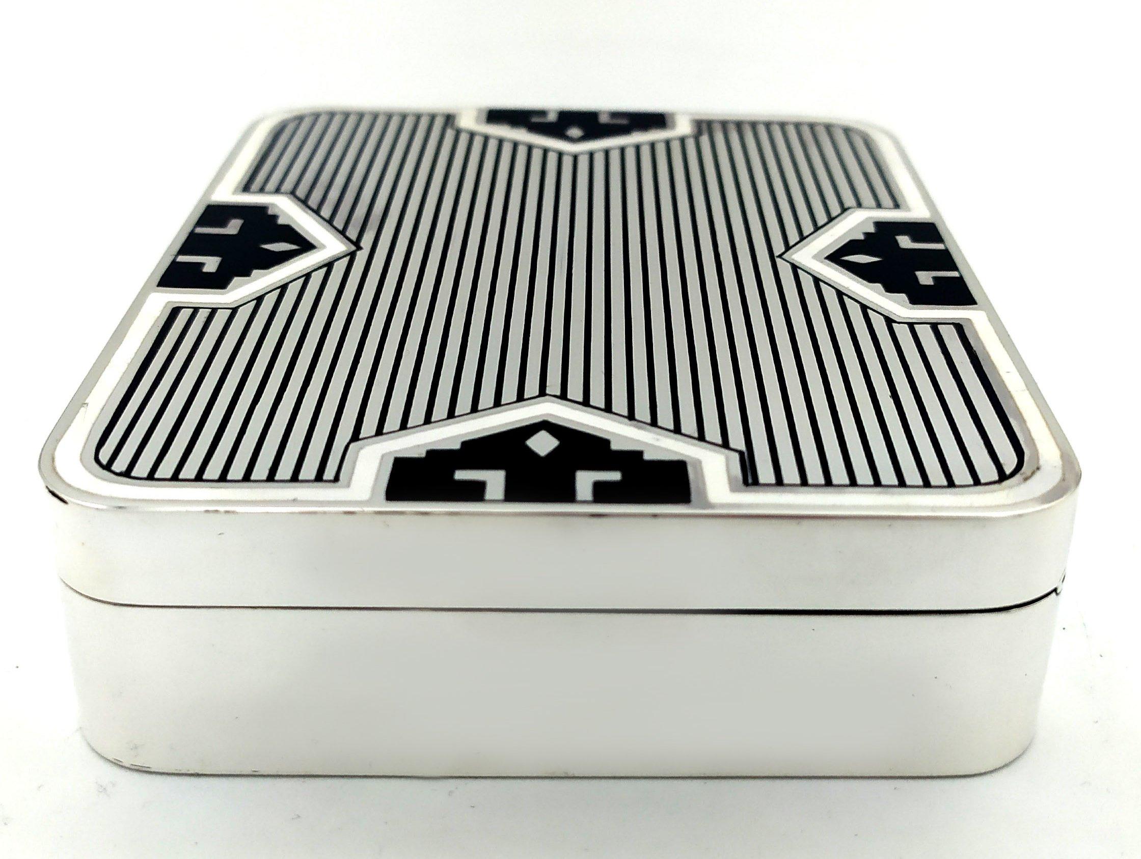 Hand-Painted Table Box Art Deco Style Inspired by Louis Cartier Sterling Silver Salimbeni For Sale