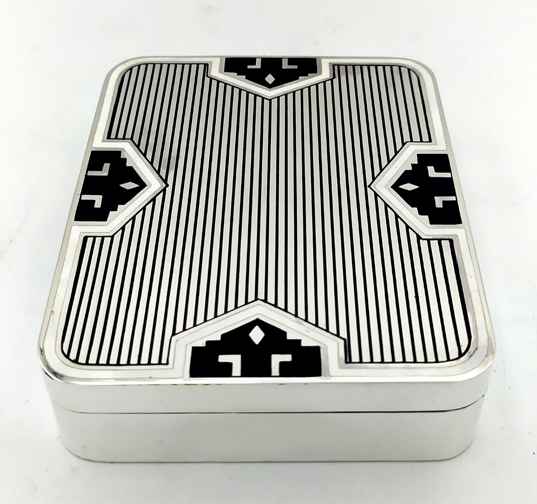 Table Box Art Deco Style Inspired by Louis Cartier Sterling Silver Salimbeni In Excellent Condition For Sale In Firenze, FI