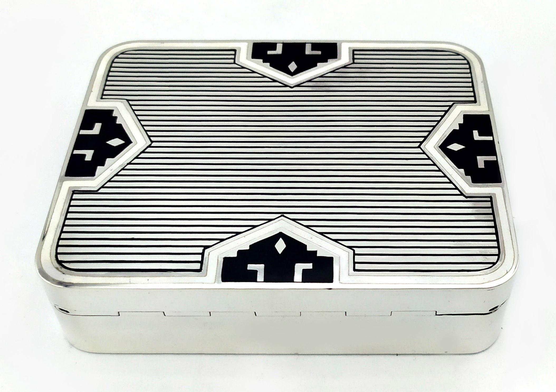 Late 20th Century Table Box Art Deco Style Inspired by Louis Cartier Sterling Silver Salimbeni For Sale