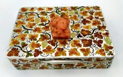 Caja de mesa colores otoñales, estilo Art Nouveau Plata de ley, esmalte y coral Sa