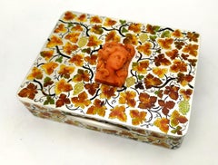 Used Table Box autumn colours, Art Nouveau style Sterling Silver, Enamel and Coral Sa
