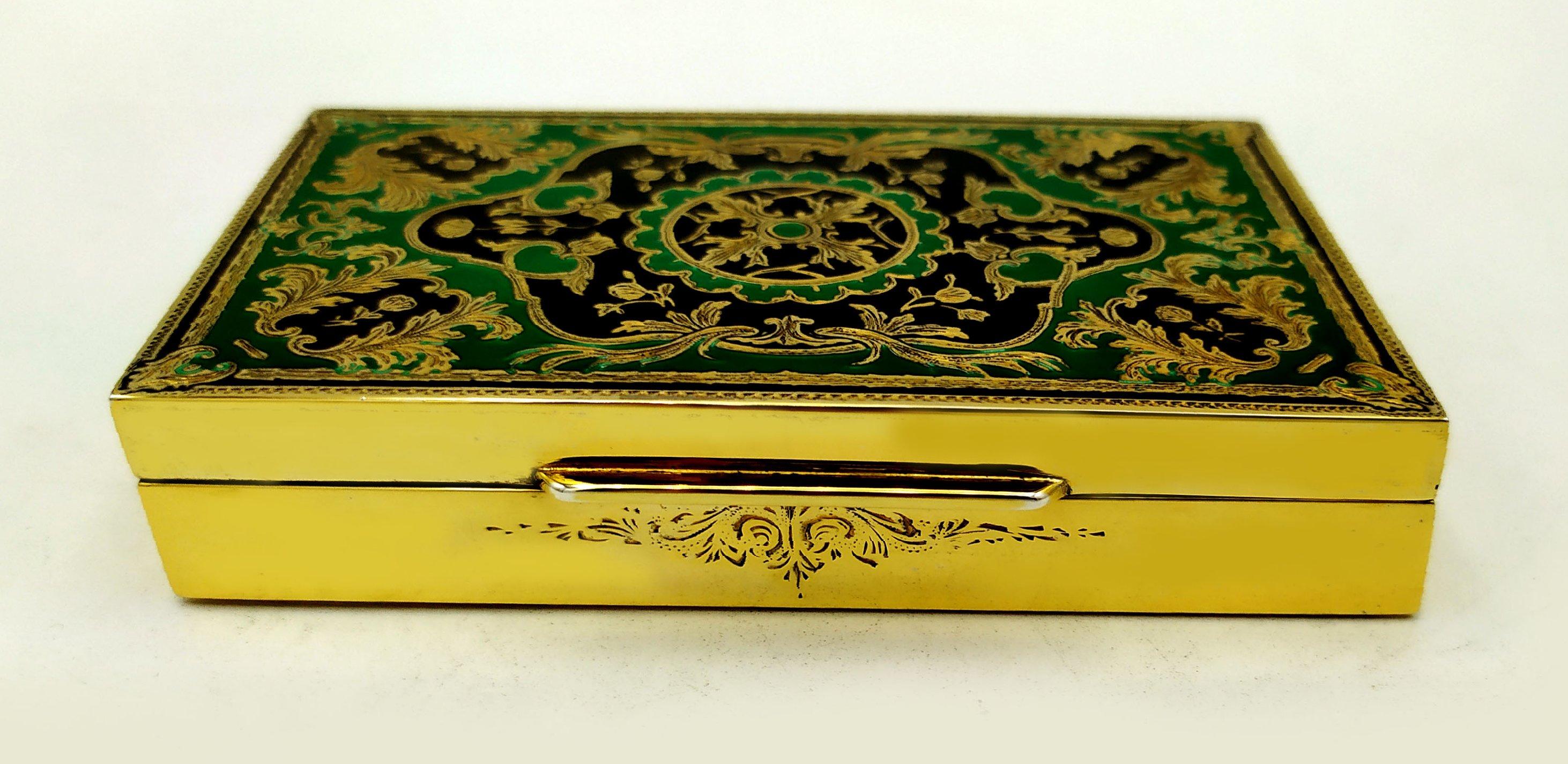 Italian Table Box Baroque style with two-tone fired enamels Sterling Silver Salimbeni For Sale