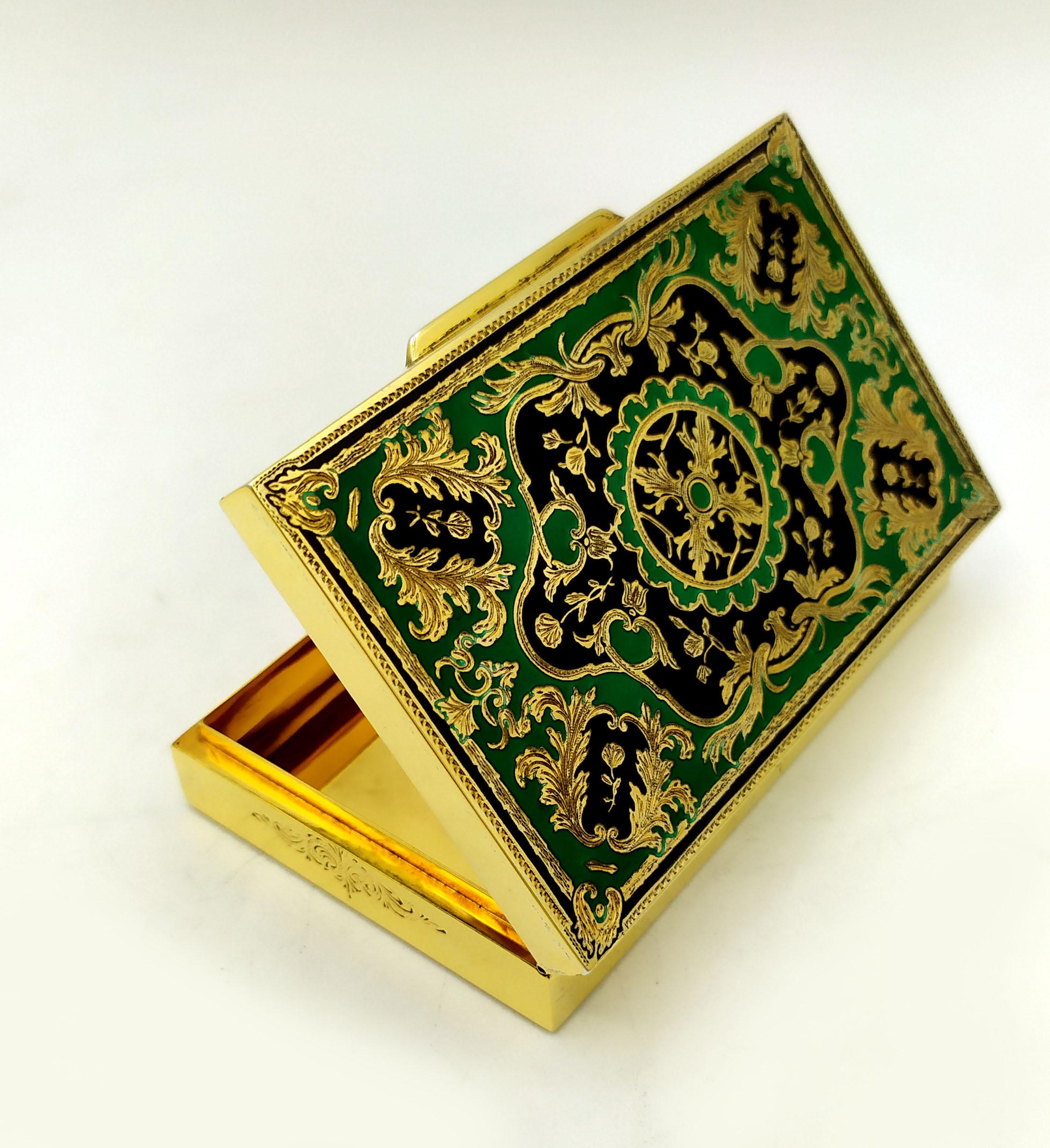 Hand-Crafted Table Box Baroque style with two-tone fired enamels Sterling Silver Salimbeni For Sale