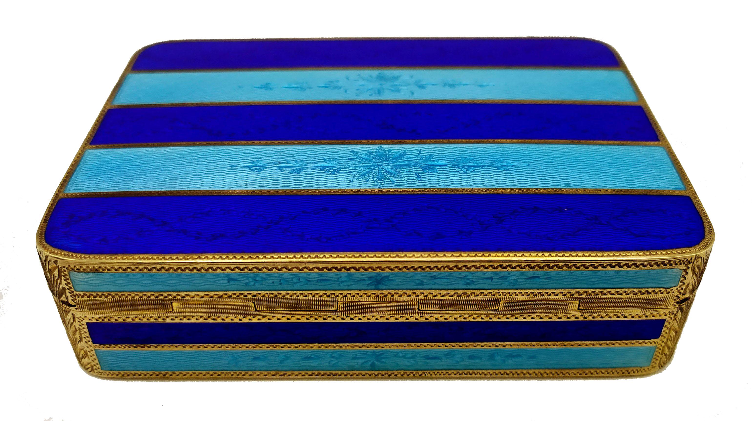 Italian Table Box Blue and Light Blue Stripes Guillochè and Enamel Sterling Silver Salim For Sale