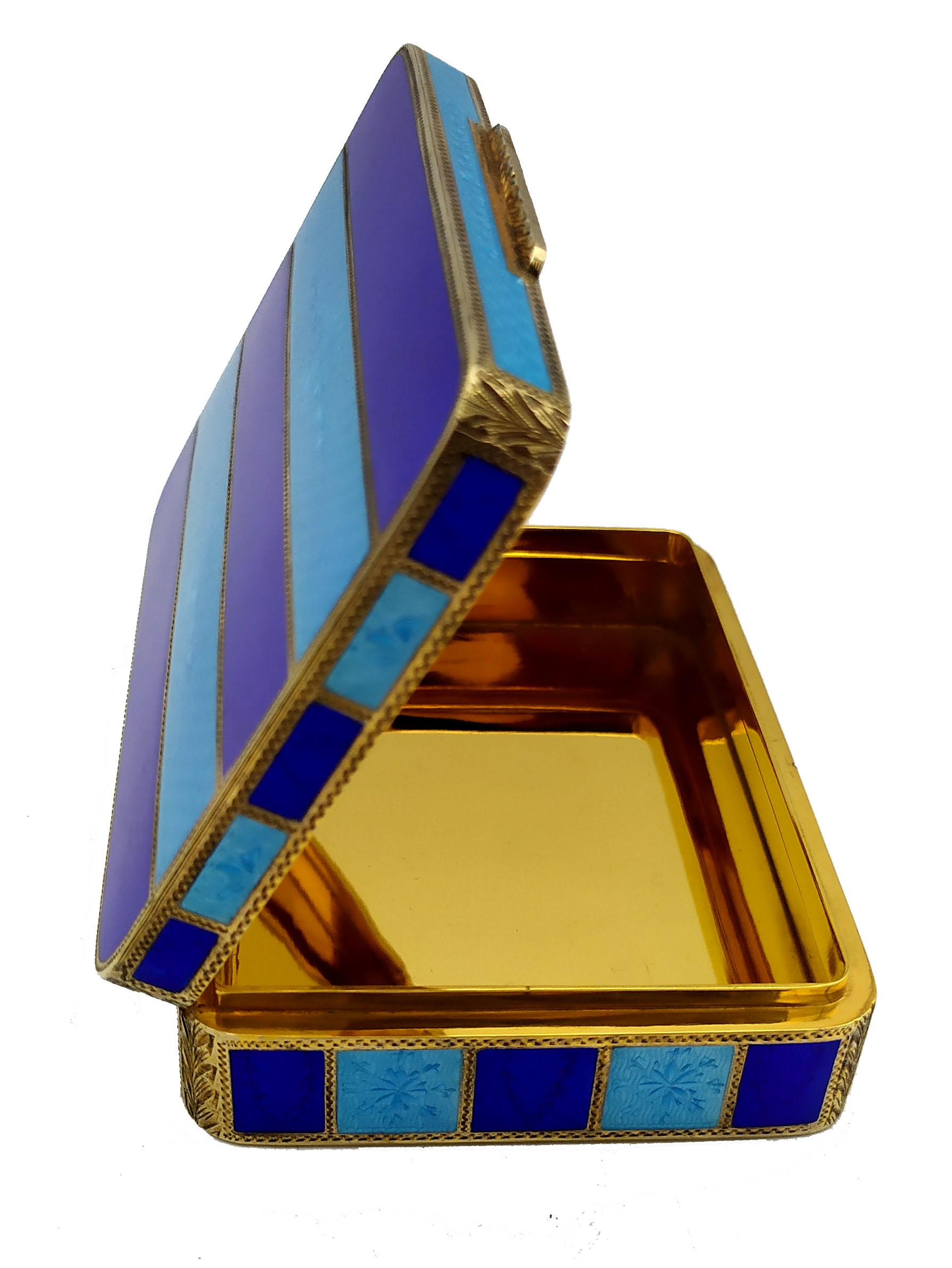 Table Box Blue and Light Blue Stripes Guillochè and Enamel Sterling Silver Salim In Excellent Condition For Sale In Firenze, FI