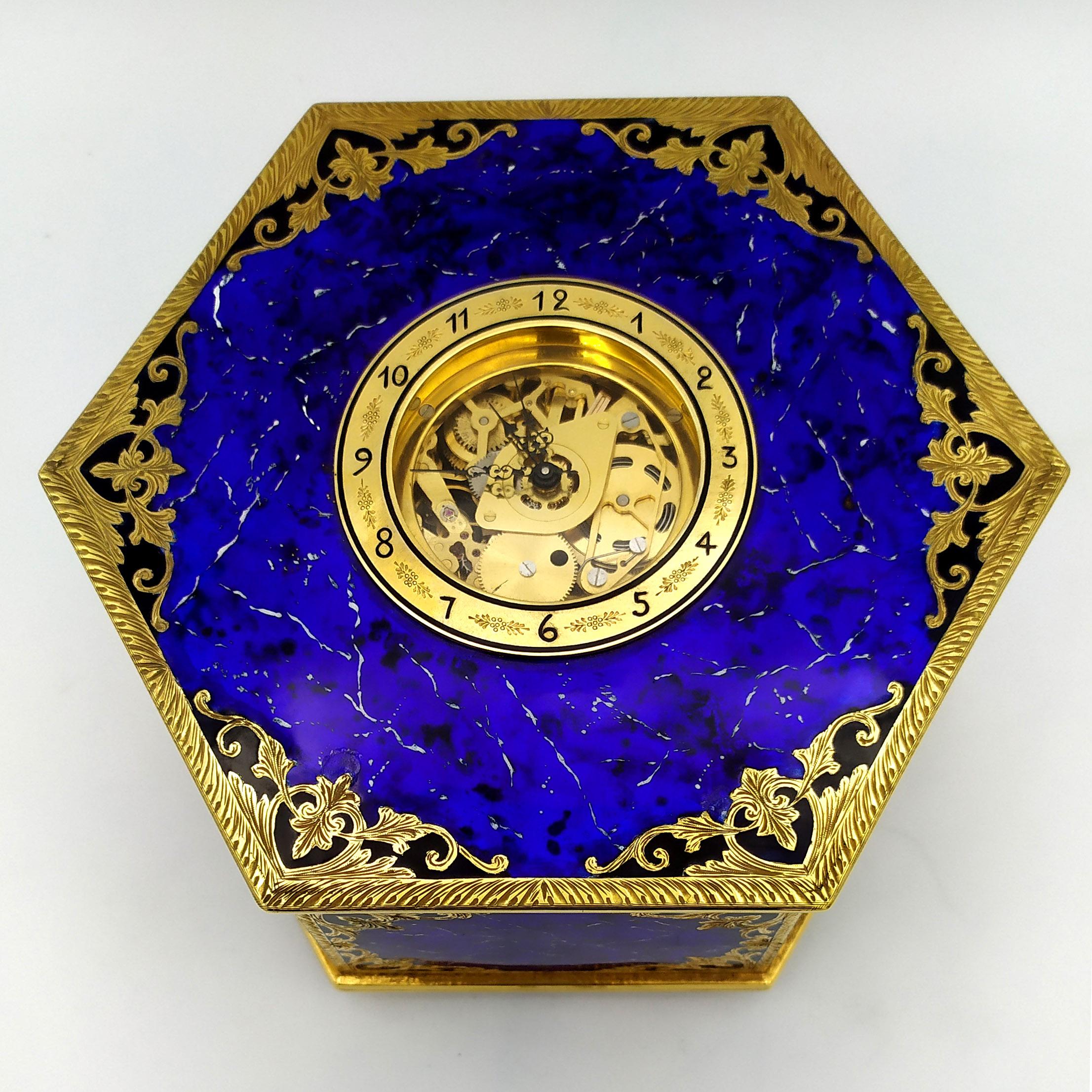 Table Box Clock Swiss mechanical skeletal movement on the lid Salimbeni For Sale 6