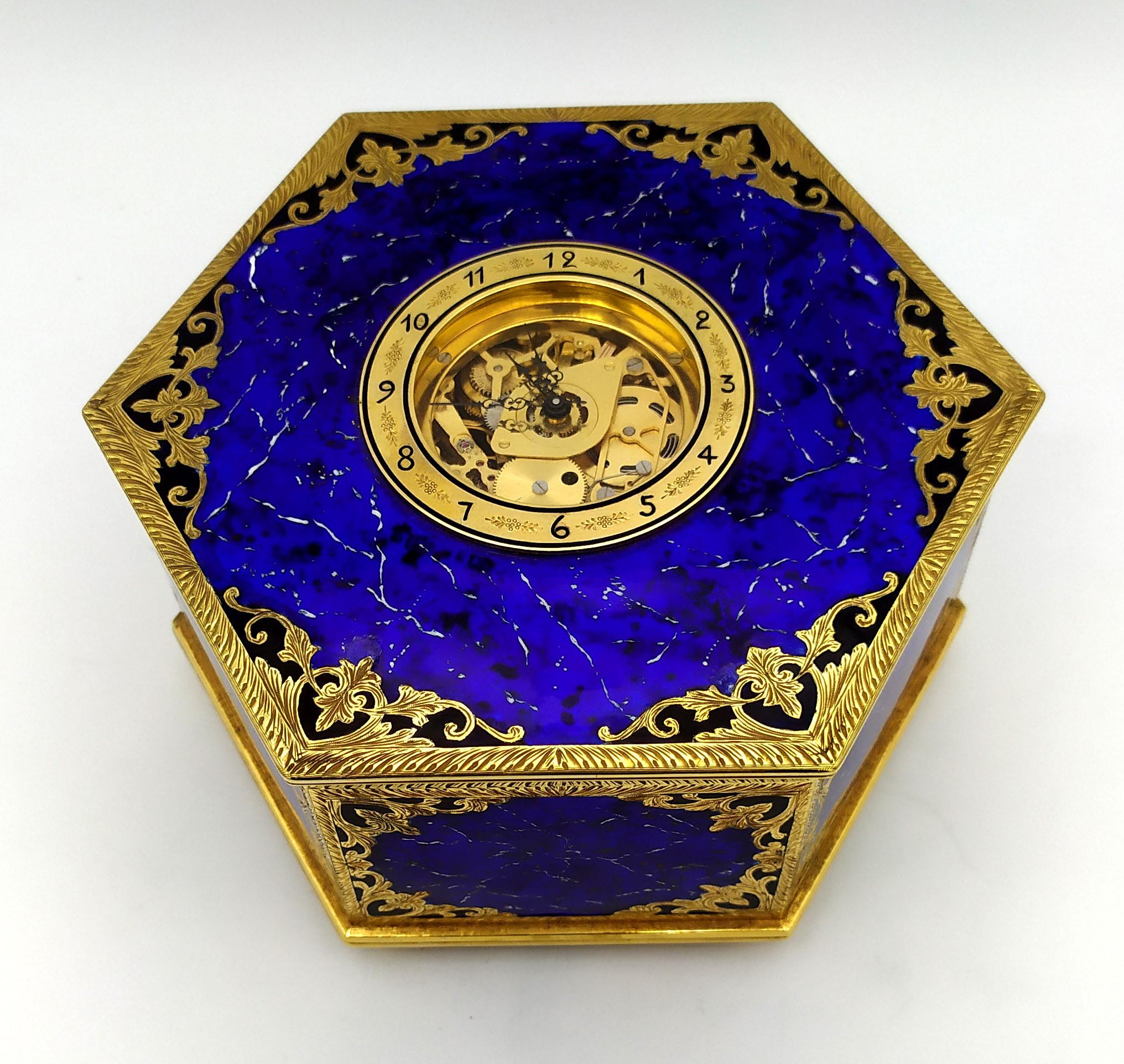 Table Box Clock Swiss mechanical skeletal movement on the lid Salimbeni For Sale 7